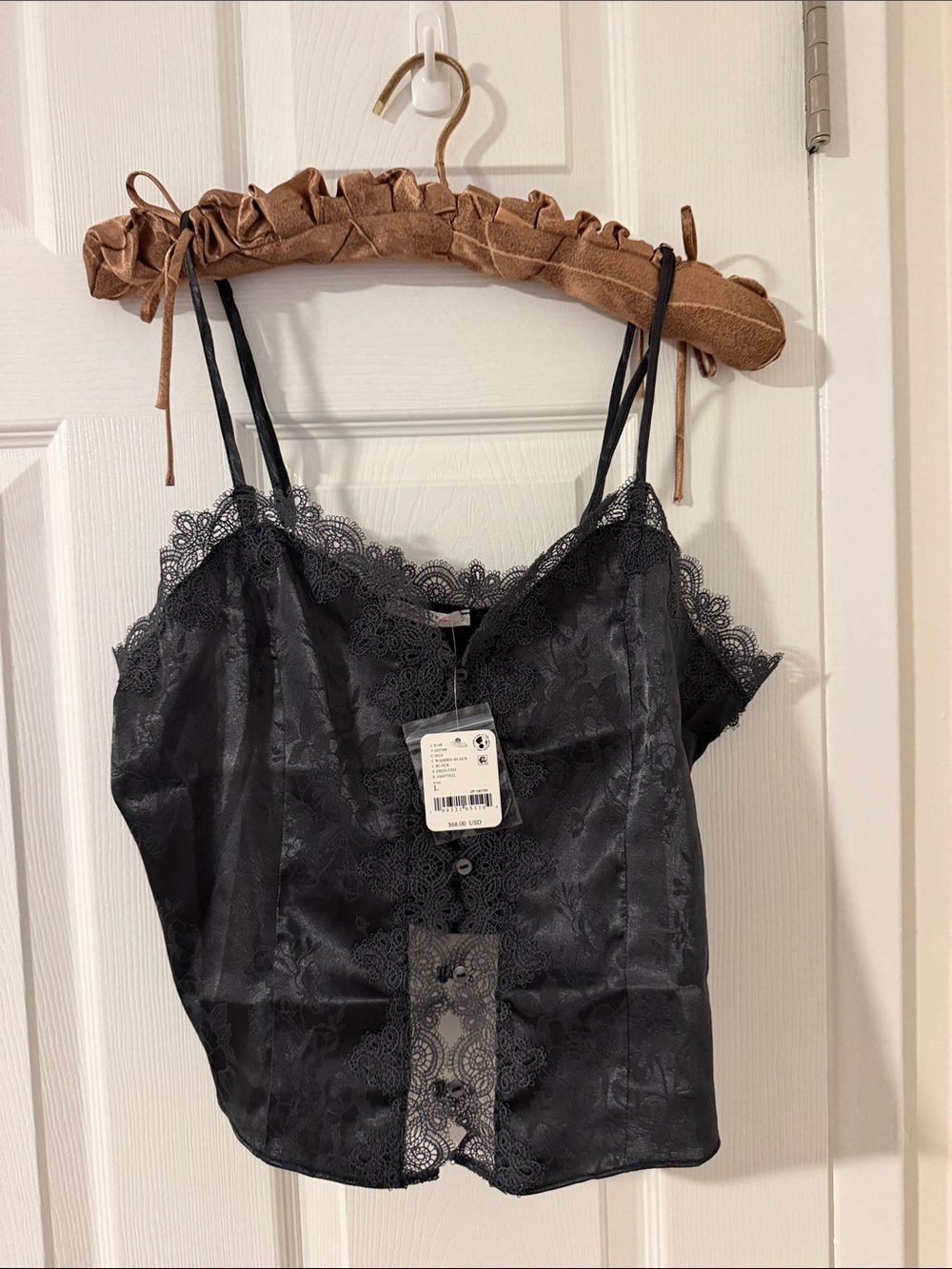 Free People Black Lace Satin Camisole